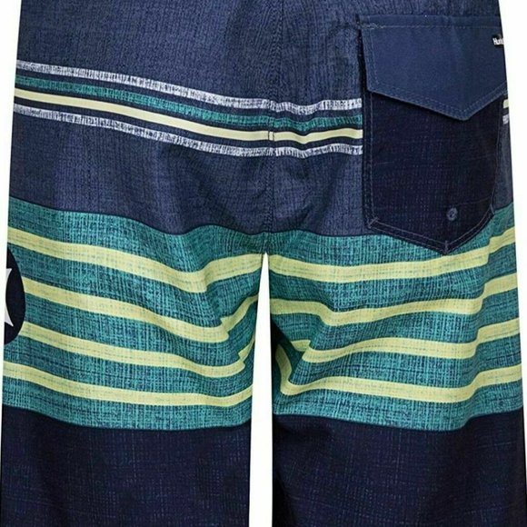 Hurley Kids' Boys' Youth Striped Logo Boardshorts  Navy Lime 18 - Picture 4 of 7
